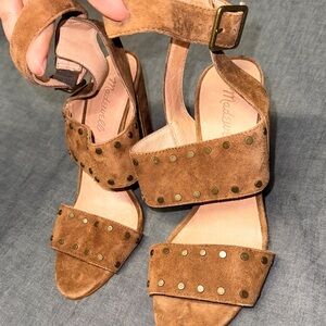 Madewell Tan Suede Studded Ankle-Strap Heels